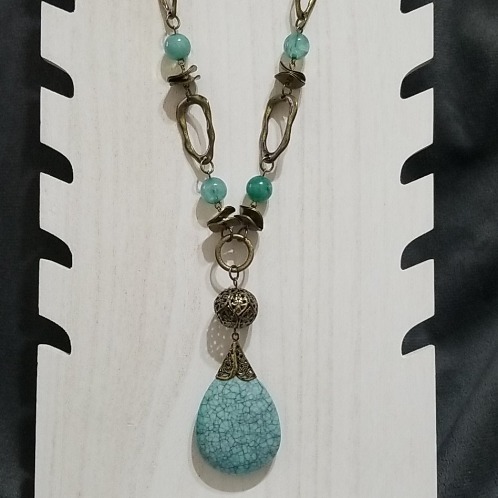 Blue and Bronze Pendant Necklace